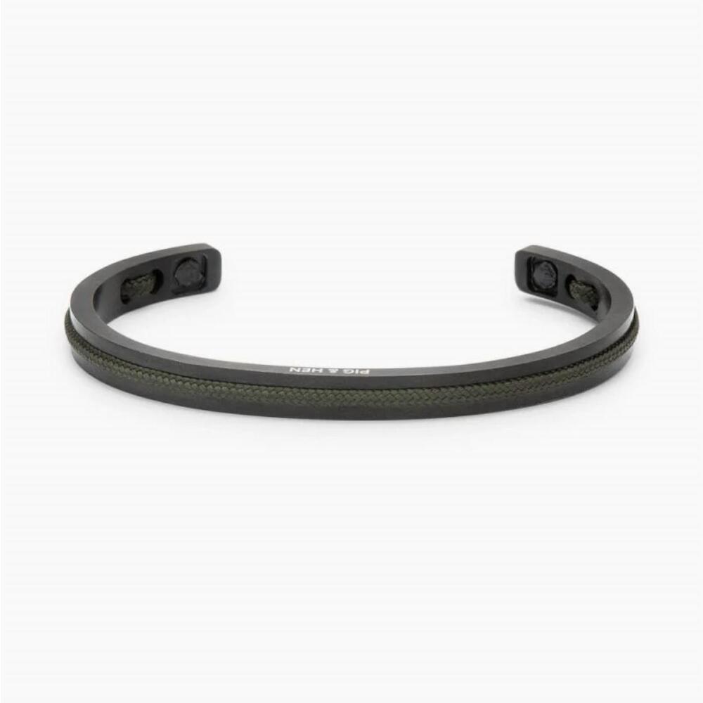 NEW PIG & HEN men's navarch 6mm cuff bracelet in army/black